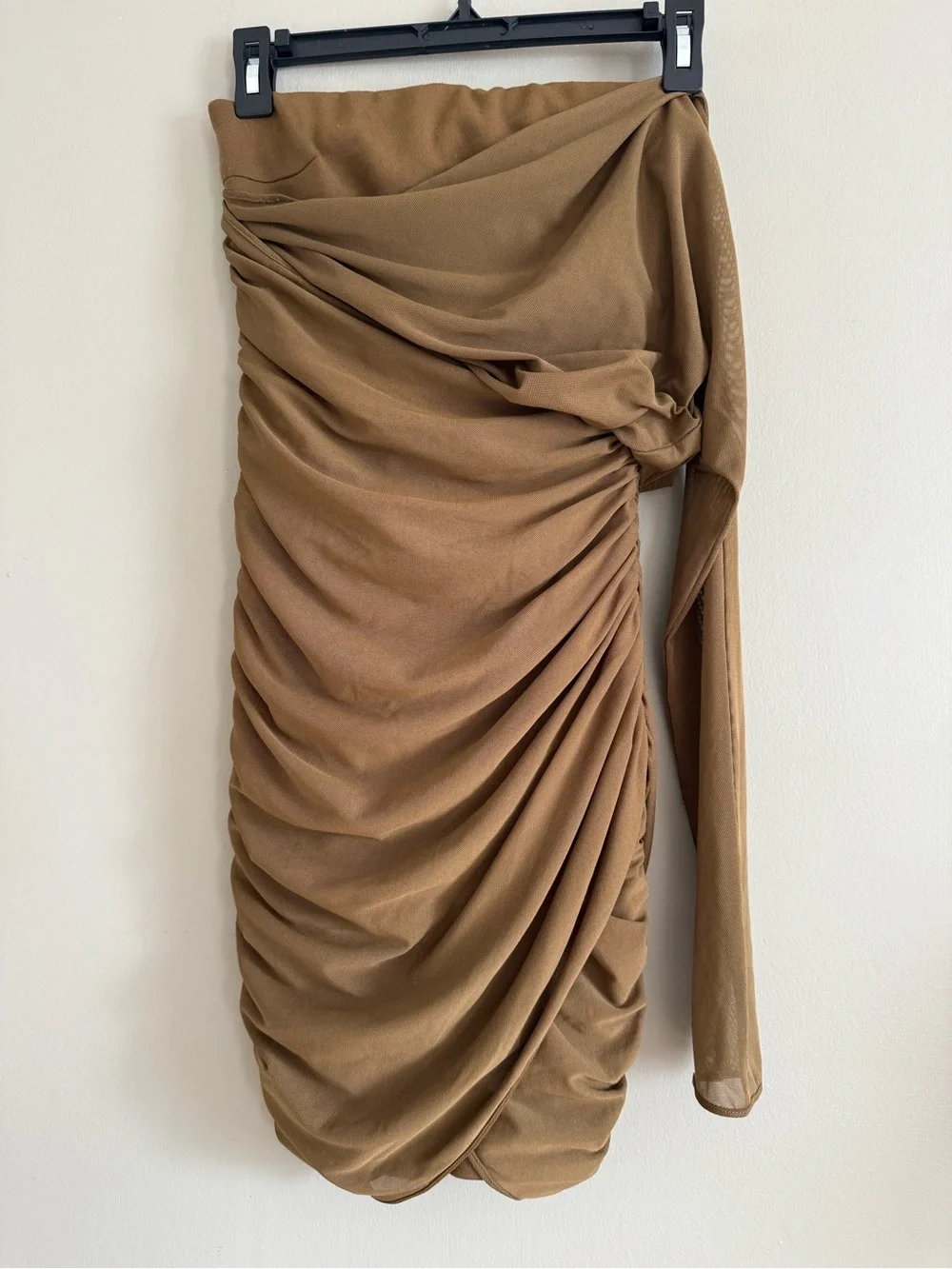 Zara Woman Neutral Brown Mesh Ruched Draped Midi Skirt XS Y2K Asymmetrical